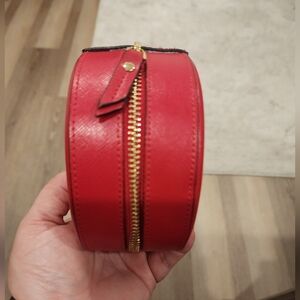 Neiman Marcus Red Round Genuine Leather Travel Jewelry Case